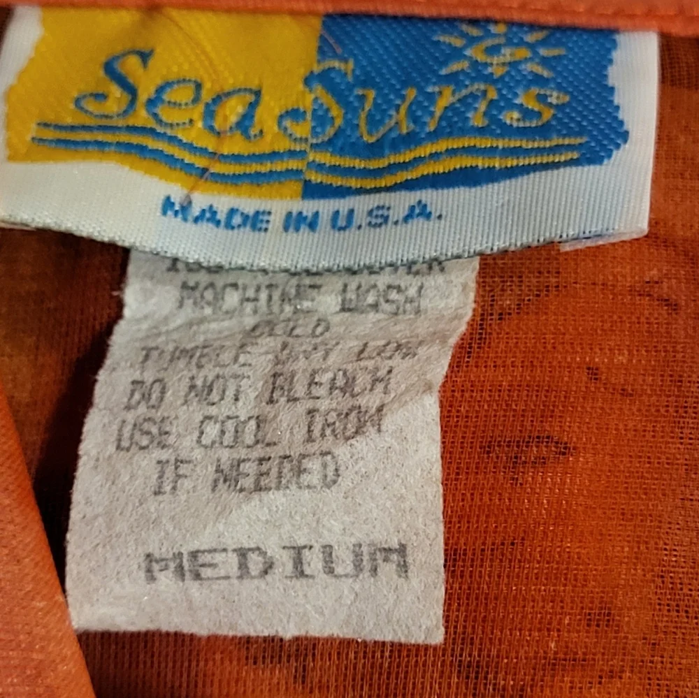 Sea N Sun Vtg 80s Bright Sheer Midi Shirt Dress Medium